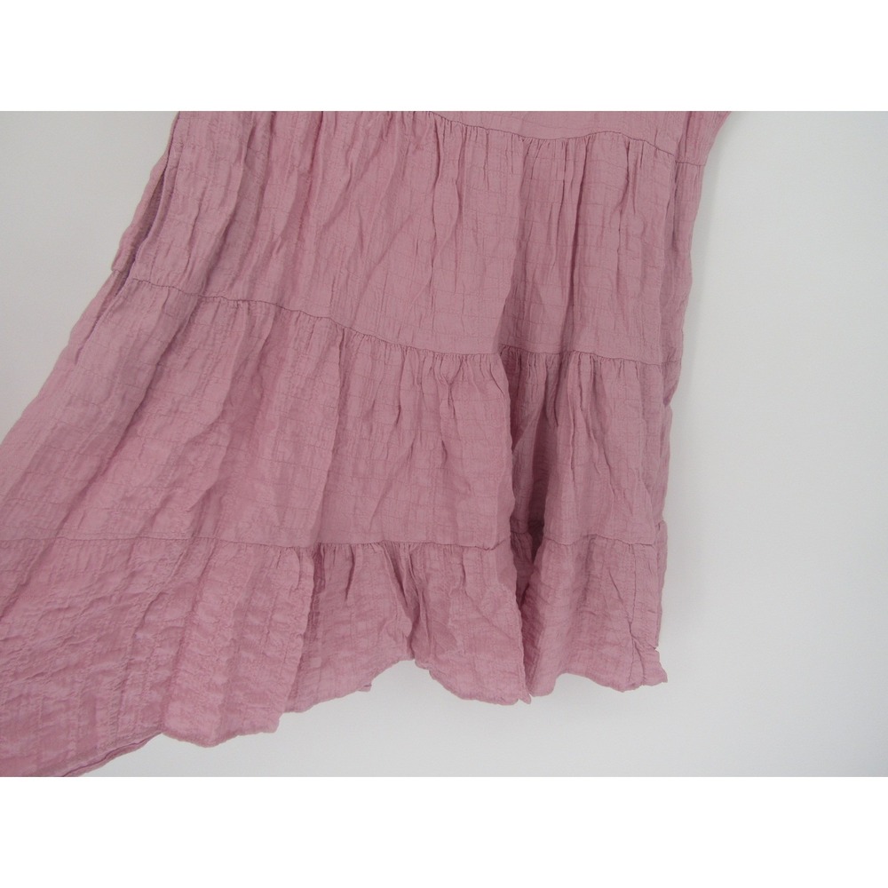 Pink Tiered Mini Dress Sz. M Crepe Boho Pockets Cottage Gauze Flowy Beachy Trave - Picture 5 of 10